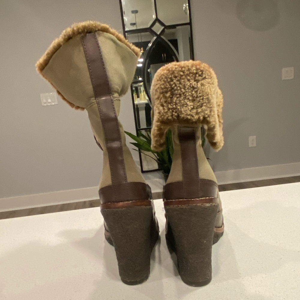 Tory Burch Brown Fleece Ankle Cover Wedge Outdoor Boots 🤎 - Picture 14 of 16